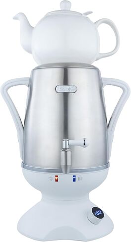 Ethniq Electric Samovar - 4L Stainless Steel Electric Tea Maker, Adjustable Temperature Display, Large Ceramic Teapot, Boil Dry & Auto Shut Off, Best for Persian, Russian, and Turkish Tea in Kuwait