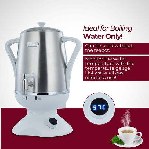 Ethniq Electric Samovar - 4L Stainless Steel Electric Tea Maker, Adjustable Temperature Display, Large Ceramic Teapot, Boil Dry & Auto Shut Off, Best for Persian, Russian, and Turkish Tea in Kuwait