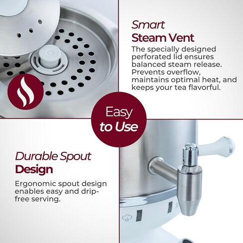 Ethniq Electric Samovar - 4L Stainless Steel Electric Tea Maker, Adjustable Temperature Display, Large Ceramic Teapot, Boil Dry & Auto Shut Off, Best for Persian, Russian, and Turkish Tea in Kuwait