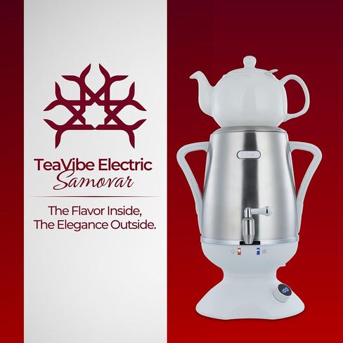 Ethniq Electric Samovar - 4L Stainless Steel Electric Tea Maker, Adjustable Temperature Display, Large Ceramic Teapot, Boil Dry & Auto Shut Off, Best for Persian, Russian, and Turkish Tea in Kuwait