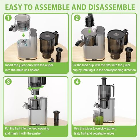 Cold Press Juicer, Masticating Slow Juicers, 6.5" Extra Large Feed Chute Juicers Machines, 350W Juicer Machines with High Juice Yield for Whole Vegetables & Fruits, BPA Free, Black, Easy to Clean in Saudi Arabia