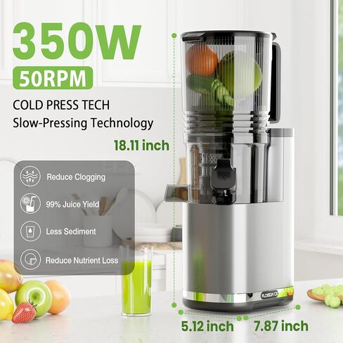 Cold Press Juicer, Masticating Slow Juicers, 6.5" Extra Large Feed Chute Juicers Machines, 350W Juicer Machines with High Juice Yield for Whole Vegetables & Fruits, BPA Free, Black, Easy to Clean in Saudi Arabia