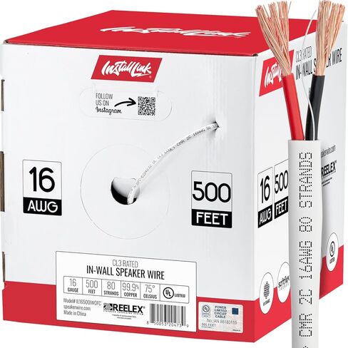 Install Link 16 AWG Gauge in-Wall Speaker Wire - UL CL3 Rated (100 FT) Oxygen Free Copper (OFC) in Kuwait