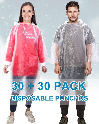60 Pack Disposable Rain Ponchos for Adults Emergency Waterproof Raincoat with Hood Disposable Ponchos Rain Gear for Outdoors in Saudi Arabia