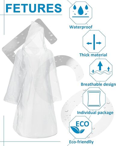 60 Pack Disposable Rain Ponchos for Adults Emergency Waterproof Raincoat with Hood Disposable Ponchos Rain Gear for Outdoors in Saudi Arabia