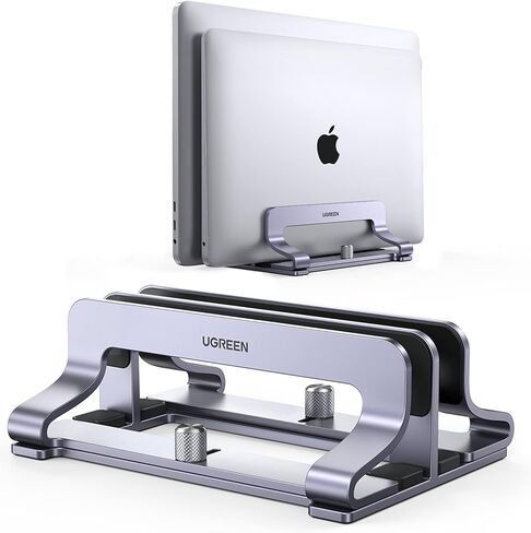 UGREEN 3-Slot Vertical Laptop Stand, Adjustable & Sturdy & Space-Saving Design, Compatible with MacBook Pro, MacBook Air, and More, Fits Multiple Sizes, Space Gray in Kuwait
