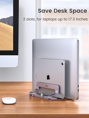 UGREEN 3-Slot Vertical Laptop Stand, Adjustable & Sturdy & Space-Saving Design, Compatible with MacBook Pro, MacBook Air, and More, Fits Multiple Sizes, Space Gray in Kuwait