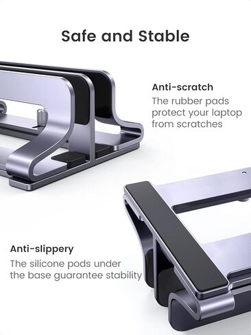 UGREEN 3-Slot Vertical Laptop Stand, Adjustable & Sturdy & Space-Saving Design, Compatible with MacBook Pro, MacBook Air, and More, Fits Multiple Sizes, Space Gray in Kuwait