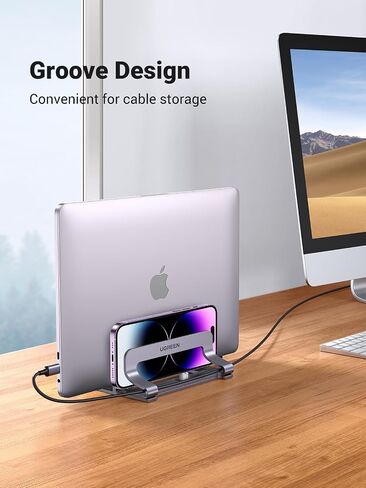 UGREEN 3-Slot Vertical Laptop Stand, Adjustable & Sturdy & Space-Saving Design, Compatible with MacBook Pro, MacBook Air, and More, Fits Multiple Sizes, Space Gray in Kuwait