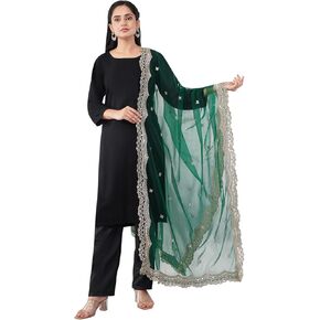 Scalloped Cutwork Net Dupatta, Lightweight and Sheer Shawl, Scarf, Wrap in Kuwait