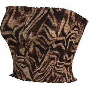 MixMatchy Women's Ruffled Smocking Crop Tube Tops Summer Casual Bandeau Top in Kuwait