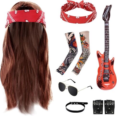 80s Punk Cosplay Party Accessories for Men Halloween Punk Accessories Rock Star Costumes for Woman Rock and Roll Costume Multi in Kuwait