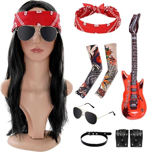 80s Punk Cosplay Party Accessories for Men Halloween Punk Accessories Rock Star Costumes for Woman Rock and Roll Costume Multi in Kuwait
