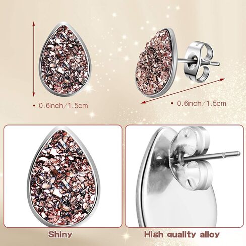 32 Pairs Faux Druzy Stud Earrings Stainless Steel Druzy Stud Earrings Glitter Pierced Earrings for Women (Round Shape) in Kuwait