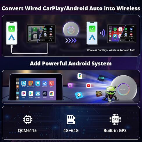CB6 CarPlay AI Box&Android AI Box, Wireless CarPlay/Android Auto Adapter, Plug & Play CarWave Car Smart Box with AI DriveChat, GPS Track, Android 13, 2 BT, 4G LTE, 8G+128G, Silver in Kuwait