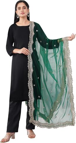 Scalloped Cutwork Net Dupatta, Lightweight and Sheer Shawl, Scarf, Wrap in Kuwait