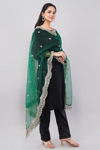 Scalloped Cutwork Net Dupatta, Lightweight and Sheer Shawl, Scarf, Wrap in Kuwait