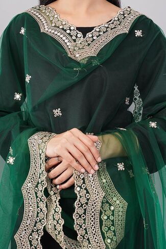 Scalloped Cutwork Net Dupatta, Lightweight and Sheer Shawl, Scarf, Wrap in Kuwait