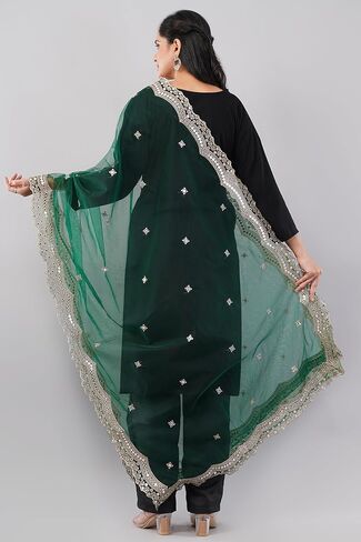 Scalloped Cutwork Net Dupatta, Lightweight and Sheer Shawl, Scarf, Wrap in Kuwait