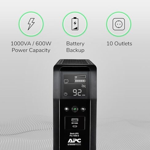 APC UPS 1000VA Sine Wave UPS Battery Backup & Surge Protector, Backup Battery Power Supply with AVR, (2) USB Charger Ports, BR1000MSR (Renewed) in Saudi Arabia