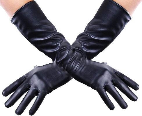 DooWay Long Faux Leather Gloves 16-inch Elbow Length Dark Red Burgendy Stretchy PU Women Party Costume Finger Gloves in Kuwait