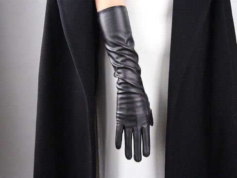 DooWay Long Faux Leather Gloves 16-inch Elbow Length Dark Red Burgendy Stretchy PU Women Party Costume Finger Gloves in Kuwait