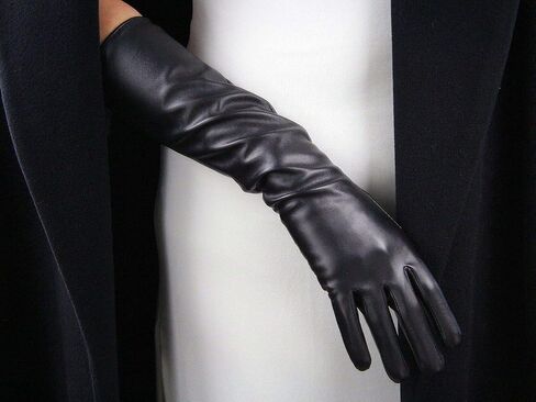 DooWay Long Faux Leather Gloves 16-inch Elbow Length Dark Red Burgendy Stretchy PU Women Party Costume Finger Gloves in Kuwait