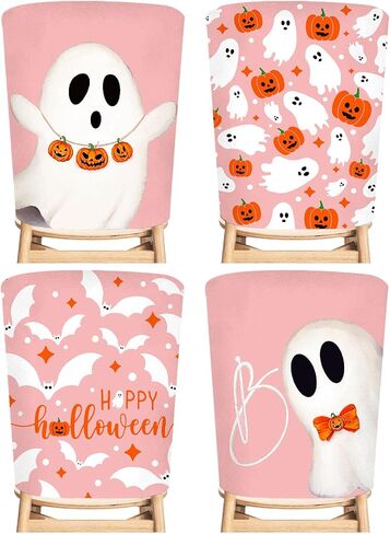 4Pcs Halloween Chair Back Covers Ghost Pumpkin Bat Dining Chair Slipcovers Removable Cute Seat Protector Covers for Home Kitchen in Saudi Arabia