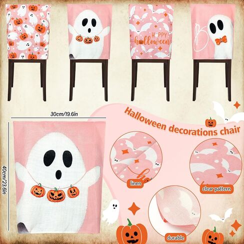 4Pcs Halloween Chair Back Covers Ghost Pumpkin Bat Dining Chair Slipcovers Removable Cute Seat Protector Covers for Home Kitchen in Saudi Arabia