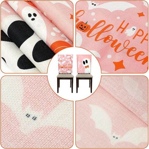 4Pcs Halloween Chair Back Covers Ghost Pumpkin Bat Dining Chair Slipcovers Removable Cute Seat Protector Covers for Home Kitchen in Saudi Arabia