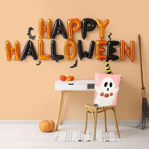 4Pcs Halloween Chair Back Covers Ghost Pumpkin Bat Dining Chair Slipcovers Removable Cute Seat Protector Covers for Home Kitchen in Saudi Arabia