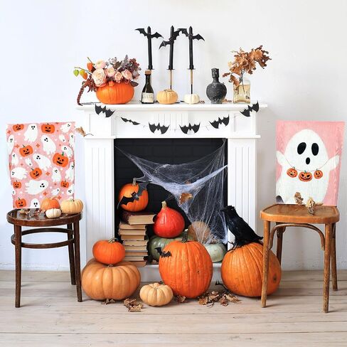 4Pcs Halloween Chair Back Covers Ghost Pumpkin Bat Dining Chair Slipcovers Removable Cute Seat Protector Covers for Home Kitchen in Saudi Arabia