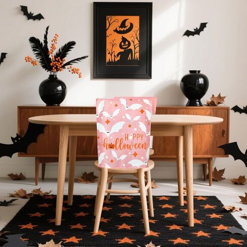 4Pcs Halloween Chair Back Covers Ghost Pumpkin Bat Dining Chair Slipcovers Removable Cute Seat Protector Covers for Home Kitchen in Saudi Arabia