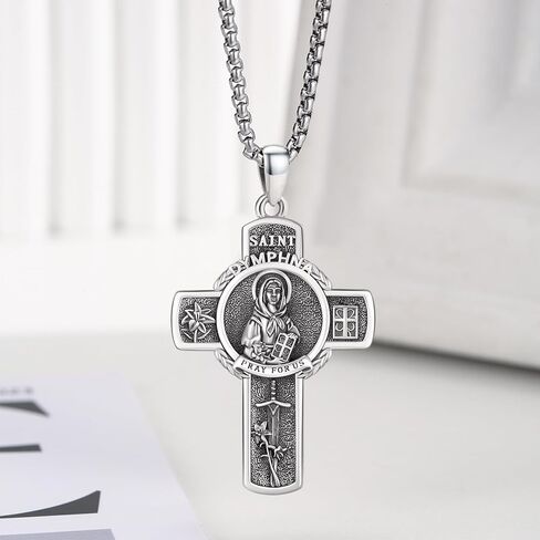 سانت غابرييل قلادة 925 الفضة الاسترليني رئيس الملائكة سانت غابرييل تميمة قلادة قلادة، تمثال القديس غابرييل القلائد مجوهرات للرجال مع 22 في سلسلة in Kuwait