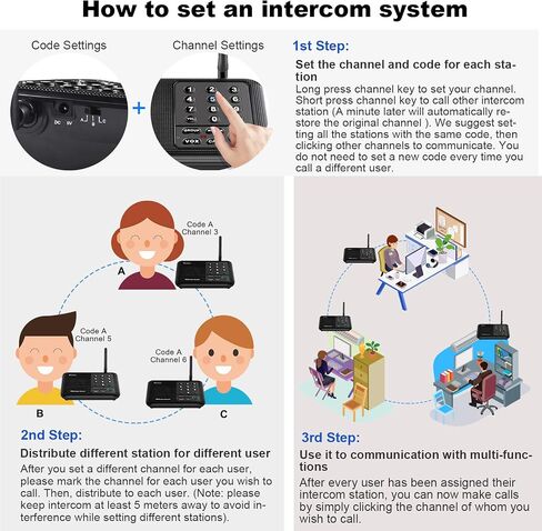 Wuloo Intercoms Wireless for Home 5280 Feet Range 10 Channel 3 Code, Wireless Intercom System for Home House Business Office, Room to Room Intercom, Home Communication System (6 Packs, Black) in Saudi Arabia