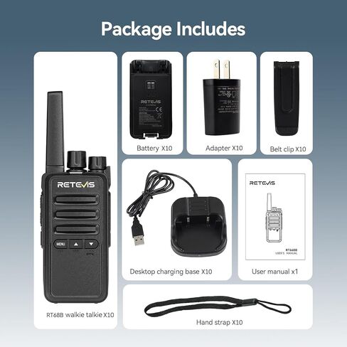 RETEVIS RT68B Walkie Talkies للبالغين بعيدة المدى ، مع 10 شاحن متعدد الطرق ، شحن Securer أسهل ، قابلة للشحن أجهزة الراديو ثنائية الاتجاه لمستودع صناعة المدارس (10 عبوات) in Kuwait