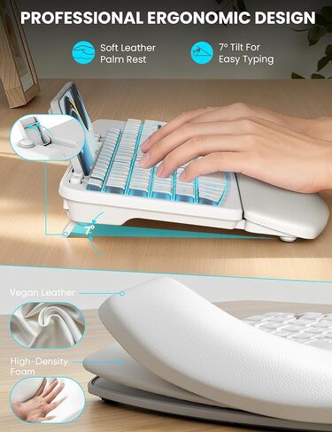 SABLUTE Wireless Keyboard and Mouse Combo - Ergonomic Wave Keyboard with Soft Leather Wrist Rest, Phone Holder, Rechargeable, RGB Backlit Mouse, Full-Size Cordless Set for Windows/Mac/Computer/Laptop in Saudi Arabia