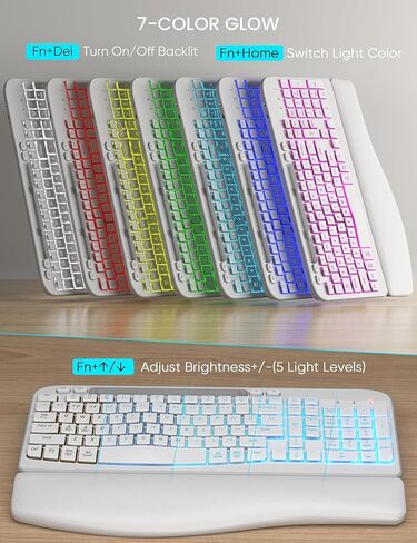 SABLUTE Wireless Keyboard and Mouse Combo - Ergonomic Wave Keyboard with Soft Leather Wrist Rest, Phone Holder, Rechargeable, RGB Backlit Mouse, Full-Size Cordless Set for Windows/Mac/Computer/Laptop in Saudi Arabia