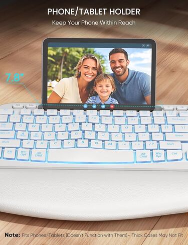 SABLUTE Wireless Keyboard and Mouse Combo - Ergonomic Wave Keyboard with Soft Leather Wrist Rest, Phone Holder, Rechargeable, RGB Backlit Mouse, Full-Size Cordless Set for Windows/Mac/Computer/Laptop in Saudi Arabia