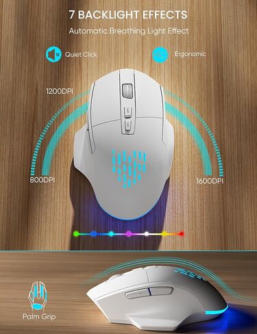 SABLUTE Wireless Keyboard and Mouse Combo - Ergonomic Wave Keyboard with Soft Leather Wrist Rest, Phone Holder, Rechargeable, RGB Backlit Mouse, Full-Size Cordless Set for Windows/Mac/Computer/Laptop in Saudi Arabia