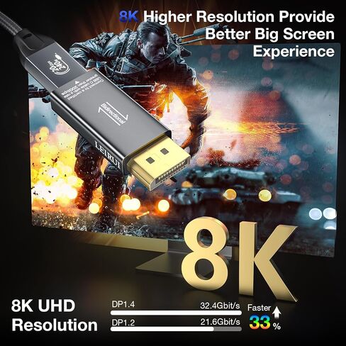 8K@60Hz USB C to DisplayPort 1.4 Adapter,Bidirectional Type C to Display Port Adapter,Thunderbolt 3/4 to DP Converter, Compatible with MacBook,Phone 16/15,iPad Pro,Samsung,Galaxy,Lenovo/HP/Dell/ASUS in Kuwait