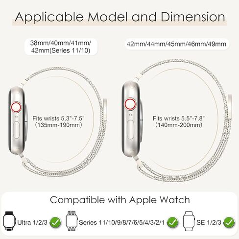 شريط حلقة ميلانو الأصلي متوافق مع Apple Watch 38mm 40mm 41mm 42mm 44mm 45mm 46mm 49mm - Women & Men الإغلاق المغنطيسي حزام معدني قابل للتعديل لسلسلة IWatch 10 9 8 7 6 5 4 3 2 1 ، Ultra ، SE in Kuwait
