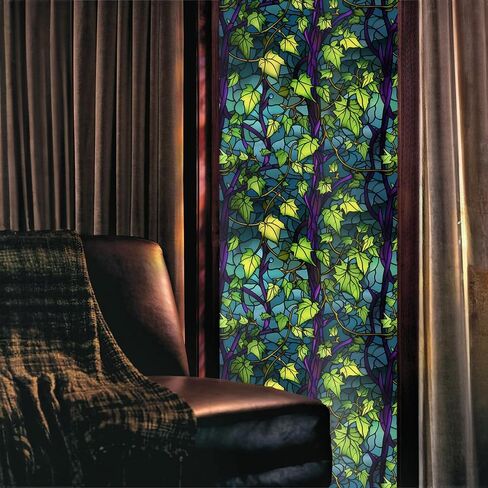 Purple Blue Orange Flower Butterfly Stained Glass Window Films Decorative Double-Side Privacy Film Self-Adhesive Static Glass Window Clings for Living Room Bathroom Glass Windows Decor in Kuwait