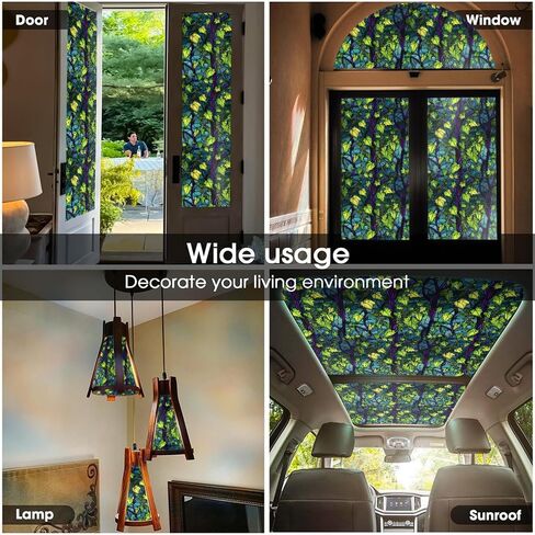 Purple Blue Orange Flower Butterfly Stained Glass Window Films Decorative Double-Side Privacy Film Self-Adhesive Static Glass Window Clings for Living Room Bathroom Glass Windows Decor in Kuwait