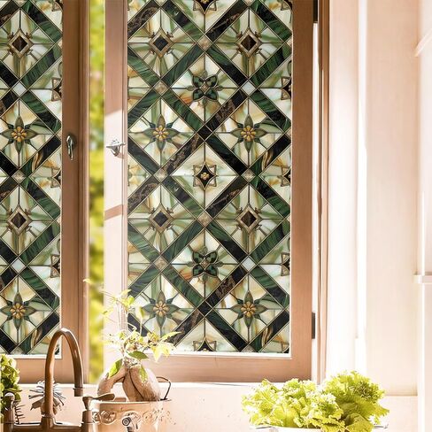 Purple Blue Orange Flower Butterfly Stained Glass Window Films Decorative Double-Side Privacy Film Self-Adhesive Static Glass Window Clings for Living Room Bathroom Glass Windows Decor in Kuwait