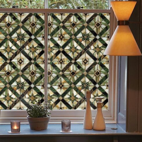Purple Blue Orange Flower Butterfly Stained Glass Window Films Decorative Double-Side Privacy Film Self-Adhesive Static Glass Window Clings for Living Room Bathroom Glass Windows Decor in Kuwait
