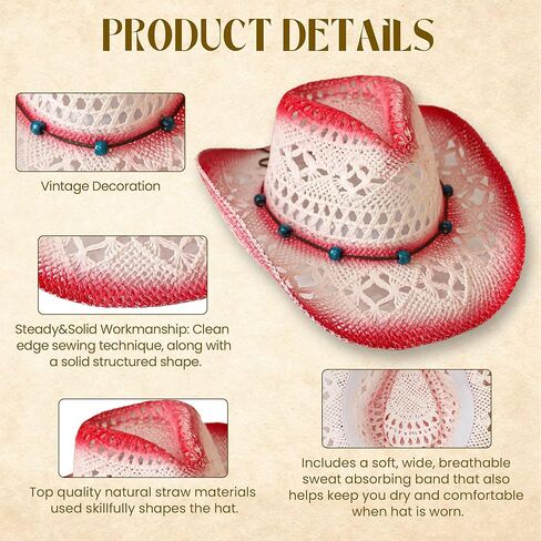 Natural Cowboy Cowboy Straw Hat, Unisex One Size Men's Women's Summer Coachella Beach in Kuwait