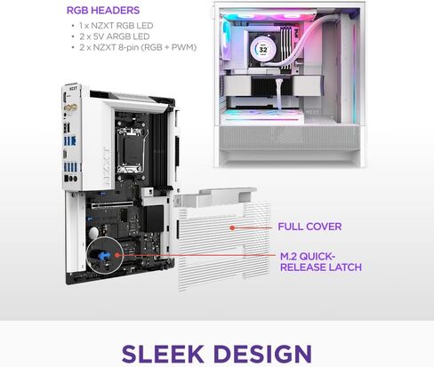 NZXT N9 X870E - AMD X870E AM5 ATX Gaming Motherboard for Ryzen 9000/8000/7000-20+2+1, DDR5, 4X M.2, PCIe 5.0, Wi-Fi 7, 5GbE, USB 4 – Full-Metal Cover, M.2 Quick-Release Latches – Black in Kuwait