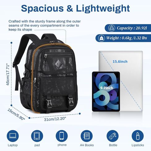Mesh Backpack, Heavy Duty Net Bookbag Ultra-Lightweight See Through Backpack Breathable Transparent Backpack Clear Bag for School Beach Sports Gym, Black in Kuwait