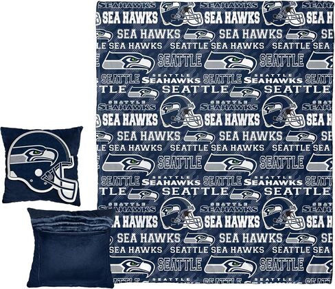 NORTHWEST NFL وسادة جيب مموهة منومة مقاس 14 × 14 ومجموعة بطانية رمي مقاس 40 × 50، سياتل سي هوكس، ألوان الفريق in Saudi Arabia